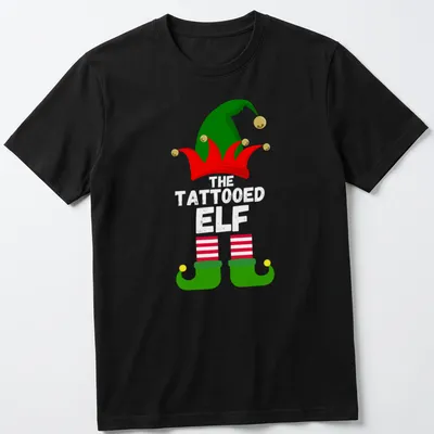 Cartoon elf hat and shoes in festive colors of red, green, yellow, and white