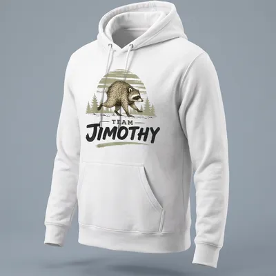 Vintage illustration of a raccoon walking with the text 'TEAM JIMOTHY' — printed on a unisex hoodie