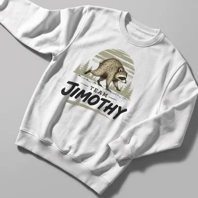 Vintage illustration of a raccoon walking with the text 'TEAM JIMOTHY' — printed on a unisex sweatshirt