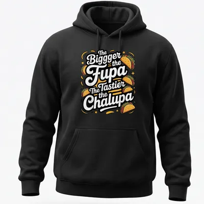 Bold playful tee featuring taco-themed text in bright colors — printed on a unisex hoodie
