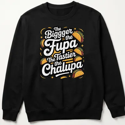 Bold playful tee featuring taco-themed text in bright colors — printed on a unisex sweatshirt