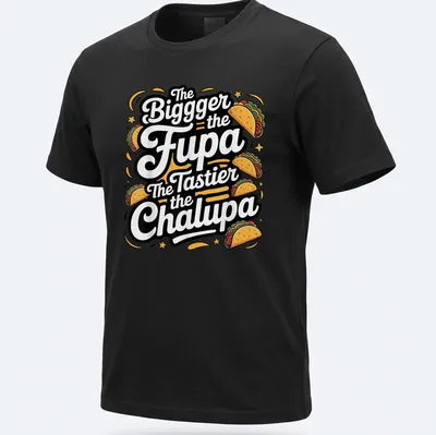 Bold playful tee featuring taco-themed text in bright colors