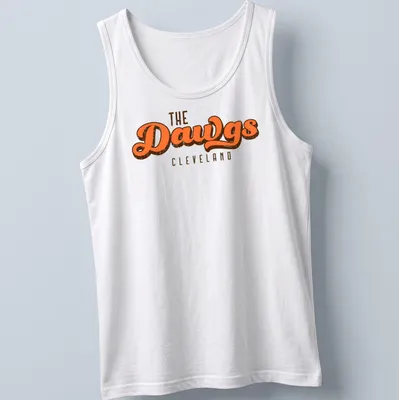 Vintage style Cleveland Dawgs t-shirt with retro colors and bold text — printed on a tank top