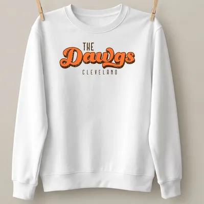 Vintage style Cleveland Dawgs t-shirt with retro colors and bold text — printed on a unisex sweatshirt