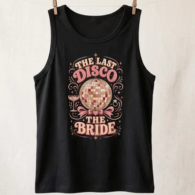 Vintage retro t-shirt featuring a mirror ball and playful disco text — printed on a tank top