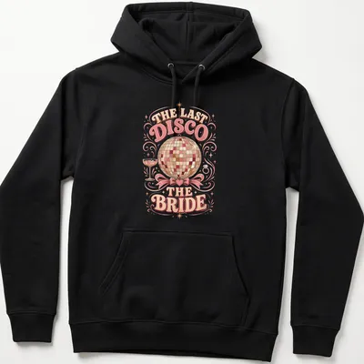 Vintage retro t-shirt featuring a mirror ball and playful disco text — printed on a unisex hoodie
