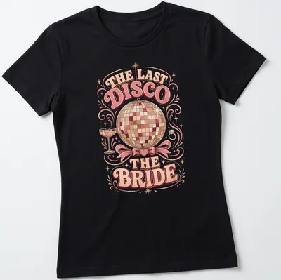 Vintage retro t-shirt featuring a mirror ball and playful disco text — printed on a women's shirt