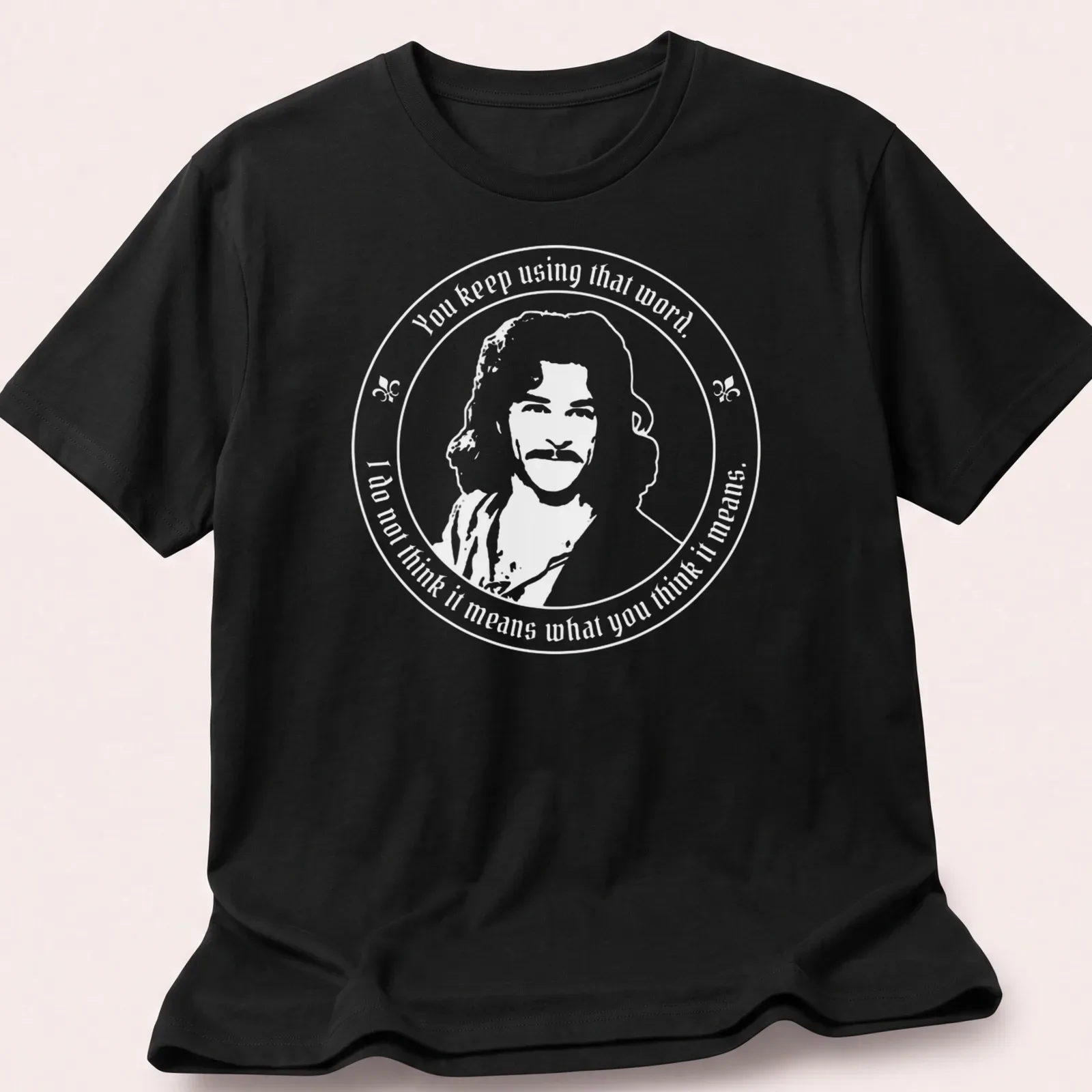 Classic movie design featuring The Princess Bride in black, white, and gold. — printed on a unisex t-shirt