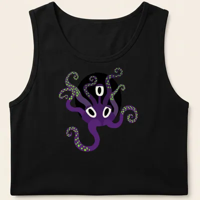 Cute purple octopus design in fantasy style with a spooky theme — printed on a tank top
