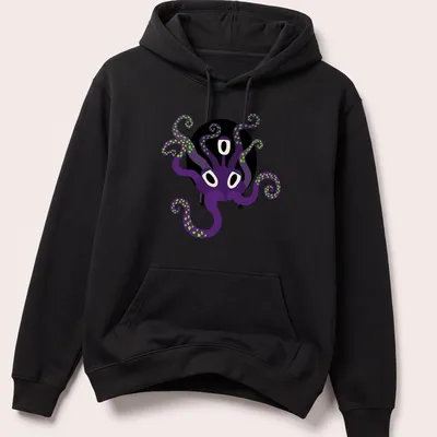 Cute purple octopus design in fantasy style with a spooky theme — printed on a unisex hoodie
