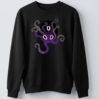 Cute purple octopus design in fantasy style with a spooky theme — printed on a unisex sweatshirt