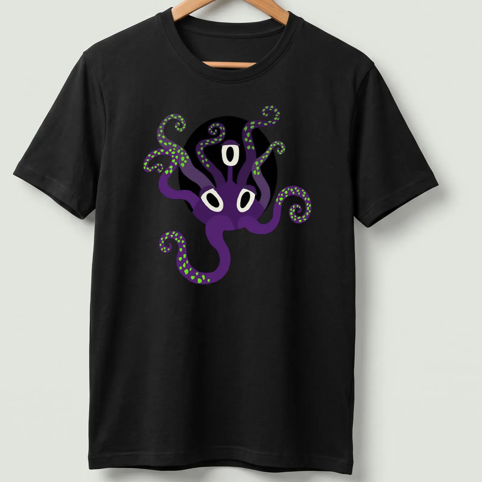 Cute purple octopus design in fantasy style with a spooky theme — printed on a unisex t-shirt