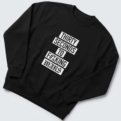 Bold typography T-shirt with band slogan in white on a dark background — printed on a unisex sweatshirt