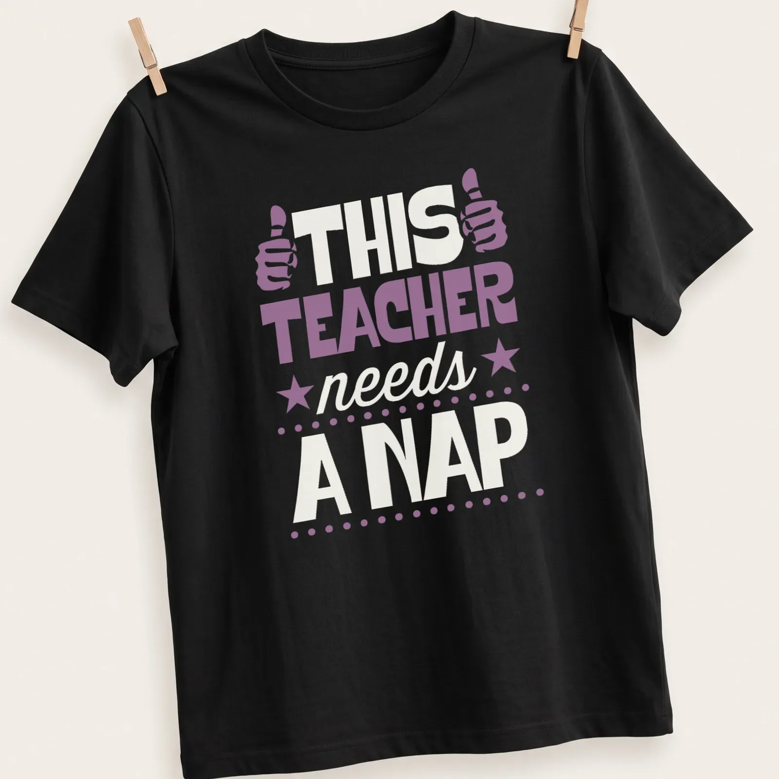 Bold typography t-shirt with humorous teacher-themed text in purple and white — printed on a unisex t-shirt