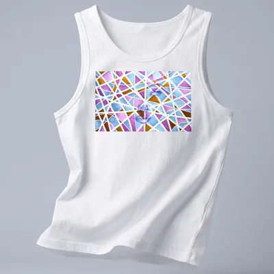 Abstract geometric portrait of a woman with vibrant colors and text. — printed on a tank top