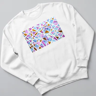 Abstract geometric portrait of a woman with vibrant colors and text. — printed on a unisex sweatshirt