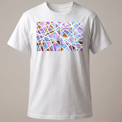 Abstract geometric portrait of a woman with vibrant colors and text.