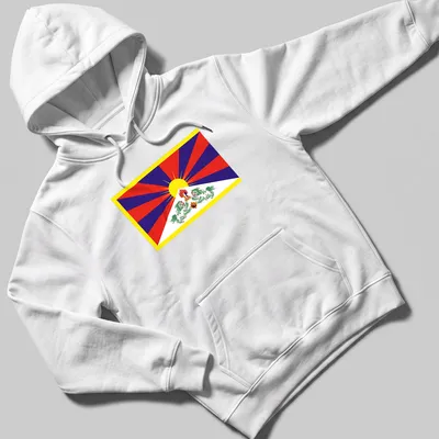 Vibrant Tibet Flag T-shirt featuring Snow Lion and sun symbol in bright colors. — printed on a unisex hoodie