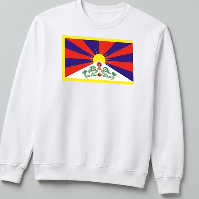 Vibrant Tibet Flag T-shirt featuring Snow Lion and sun symbol in bright colors. — printed on a unisex sweatshirt