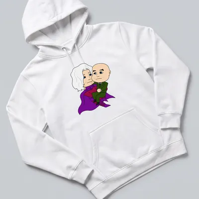 Kawaii t-shirt with two cartoon characters and heartfelt text in purple and green — printed on a unisex hoodie