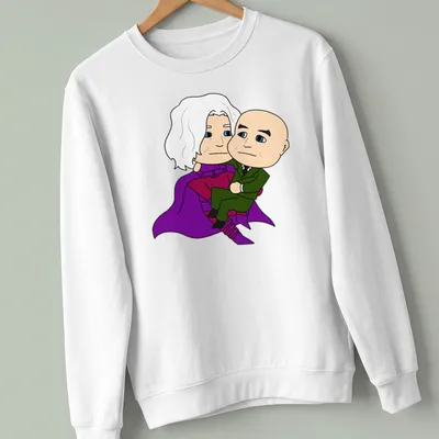 Kawaii t-shirt with two cartoon characters and heartfelt text in purple and green — printed on a unisex sweatshirt