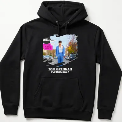 Modern artistic T-shirt featuring Tom Grennan's name with vibrant colors — printed on a unisex hoodie