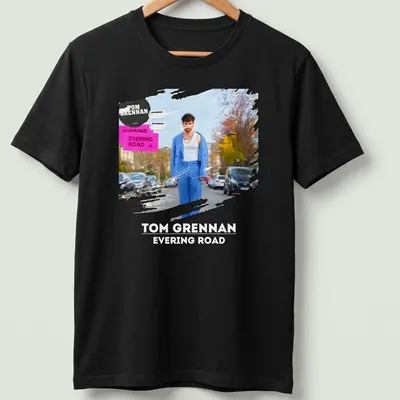 Modern artistic T-shirt featuring Tom Grennan's name with vibrant colors
