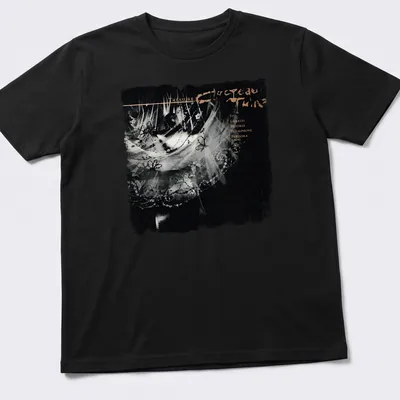 Retro T-shirt featuring the text 'TREASURE Ivo Lorelei Beatrix Persephone Pandora' in black and gold.