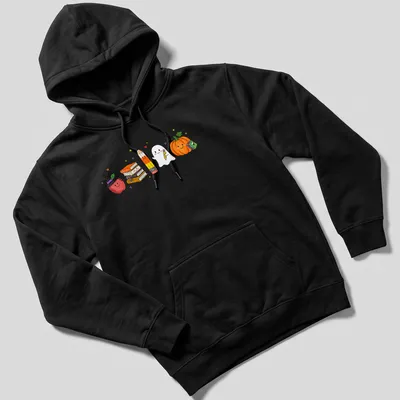Kawaii illustration of cute school supplies in Halloween costumes — printed on a unisex hoodie