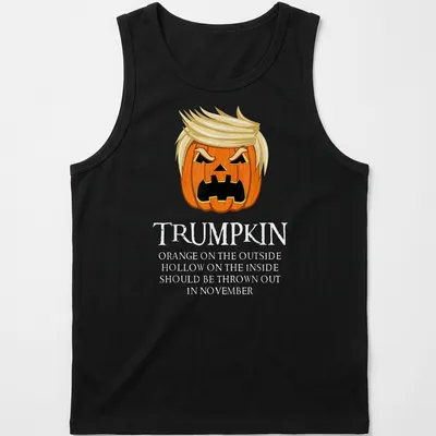 Cartoon pumpkin with hair and humorous text about November — printed on a tank top