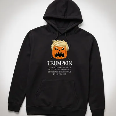 Cartoon pumpkin with hair and humorous text about November — printed on a unisex hoodie