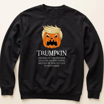Cartoon pumpkin with hair and humorous text about November — printed on a unisex sweatshirt