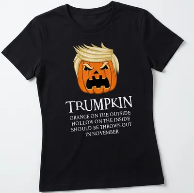 Cartoon pumpkin with hair and humorous text about November — printed on a women's shirt