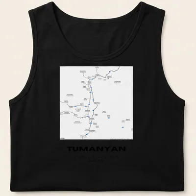 Minimalist T-shirt featuring the coordinates of Tumanyan, Armenia, in black and white — printed on a tank top