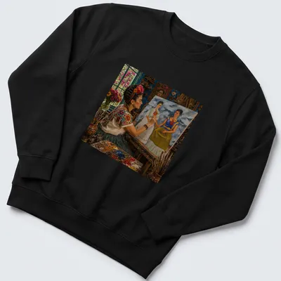 Frida Kahlo inspired graphic with two hearts and vibrant colors — printed on a unisex sweatshirt