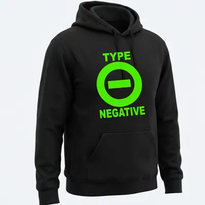 Bold graphic t-shirt with Type O Negative text and a circle minus sign — printed on a unisex hoodie