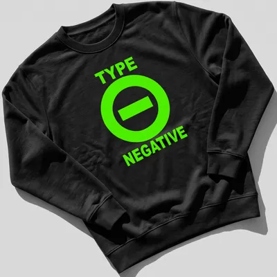 Bold graphic t-shirt with Type O Negative text and a circle minus sign — printed on a unisex sweatshirt