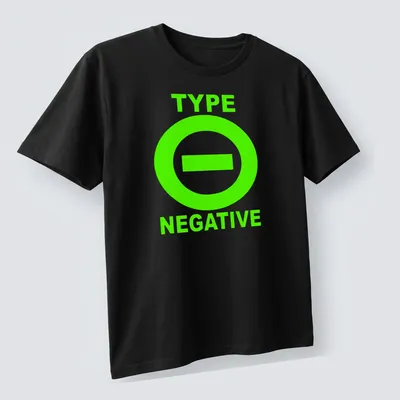 Bold graphic t-shirt with Type O Negative text and a circle minus sign — printed on a unisex t-shirt (angled view)