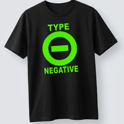 Bold graphic t-shirt with Type O Negative text and a circle minus sign