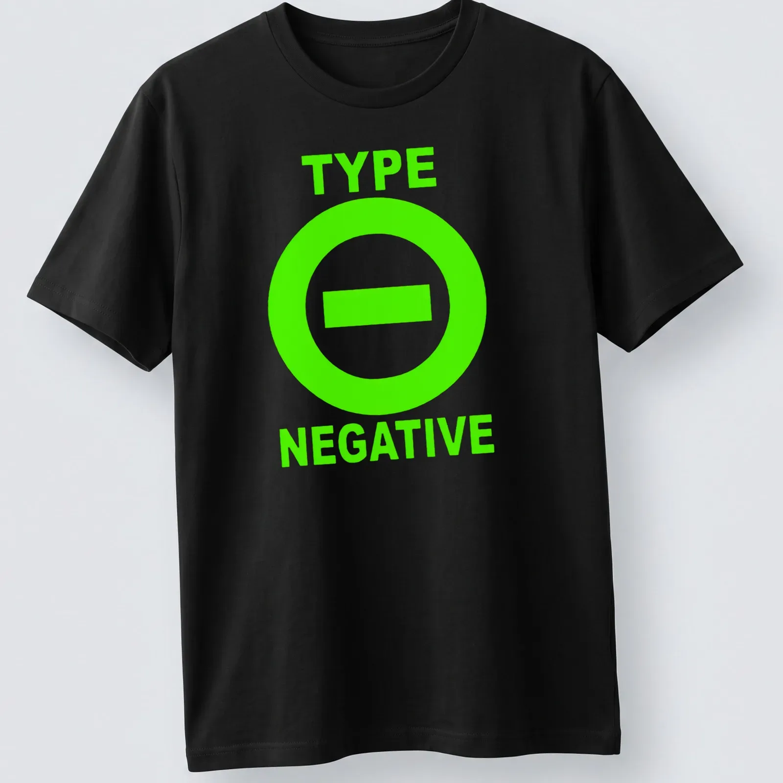 Bold graphic t-shirt with Type O Negative text and a circle minus sign — printed on a unisex t-shirt