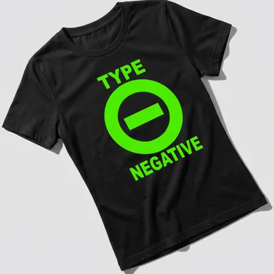 Bold graphic t-shirt with Type O Negative text and a circle minus sign — printed on a women's shirt
