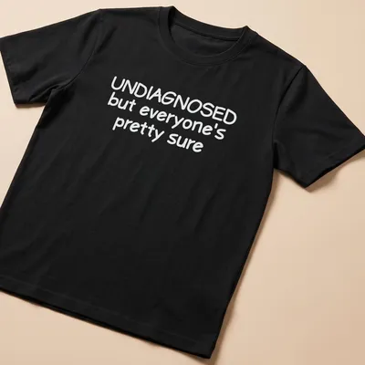 Funny t-shirt with text 'UNDIAGNOSED but everyone's pretty sure'