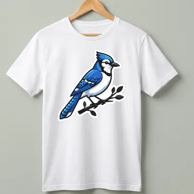 Cartoon Blue Jay perched on a branch with vibrant colors