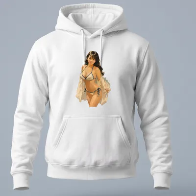 Retro beach babe in bikini illustration on a vintage style — printed on a unisex hoodie