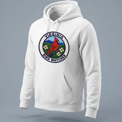 Vintage patch design featuring a Northern Cardinal on a birdwatching — printed on a unisex hoodie