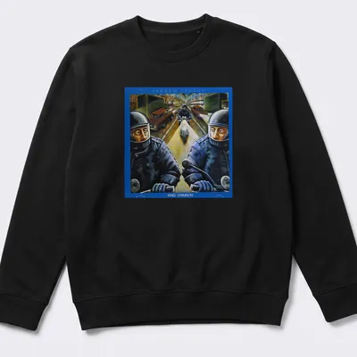 Vintage motorcycle-themed t-shirt with bold VROOOM VROOOM KING CRIMSON text — printed on a unisex sweatshirt
