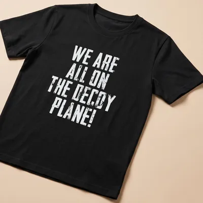 Vintage distressed shirt with bold text reading 'We Are All On The Decoy Plane!'