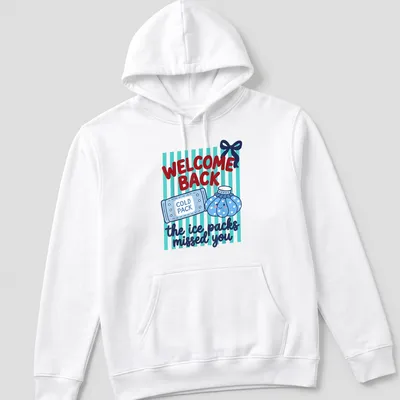 Kawaii style shirt featuring cute cold and ice packs with playful text — printed on a unisex hoodie