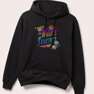 Neon retro print featuring Chuckie, Angelica, and Tommy with colorful text — printed on a unisex hoodie
