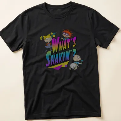Neon retro print featuring Chuckie, Angelica, and Tommy with colorful text